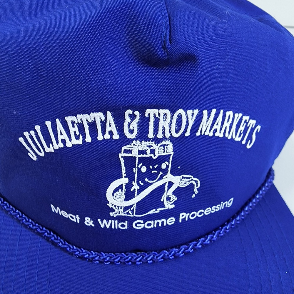 Vintage Cameo "Juliaetta & Troy Markets Meat & Wild Game" Snapback Hat Rope Cap - Picture 2 of 12